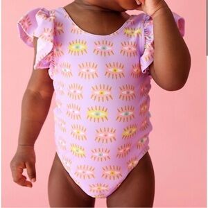 Posh Peanut Evil Eye Ruffle Lilac Purple One Piece Swimsuit Toddler 6T Stretch